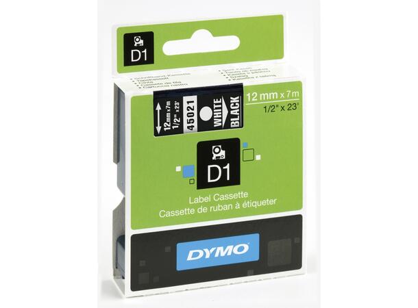 Tape Dymo 12 mmx7 m Sort Hvit skrift | Sort tape 